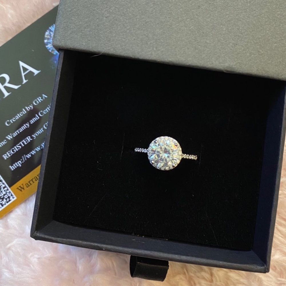 GRA Certified Genuine 2 Carat Moissanite Silver and 14k White Gold Plate Ring